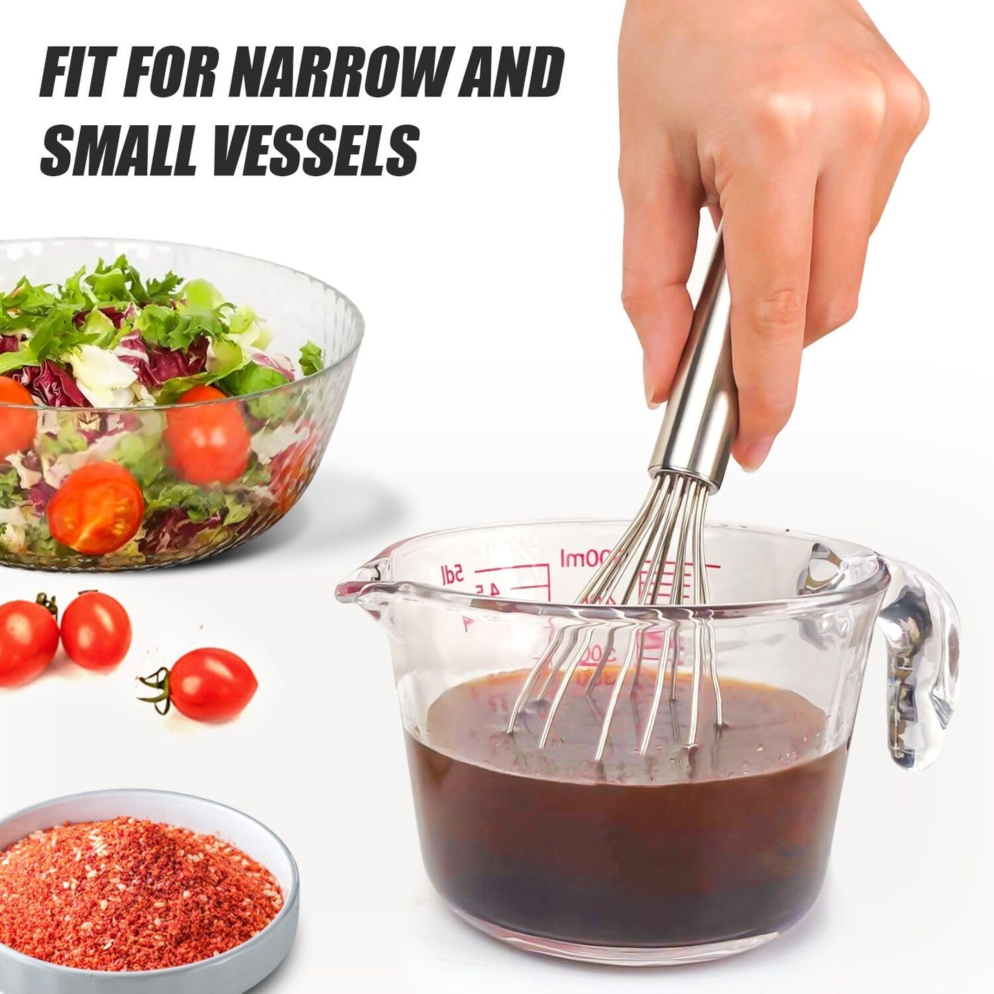 Walfos Mini Whisk,6+8 in Small Whisk,304 Stainless steel Whisks Heat Resistant 600°F,Nice for mixing salad dressings or beating an egg.Tiny whisk size great for narrow and shallow vessels.Silver