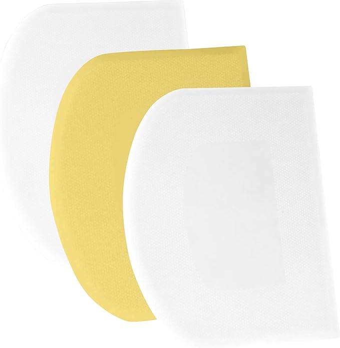SURDOCA Dough Scraper Bench Scraper - 3P 8.3x5.5" Plastic Flexible Bowl Scraper, Sharp Edge & Angles Cake Scraper. Non-Slip Bakeware Decorating Tools Sculpting & Modeling Tools - White+Yellow+White