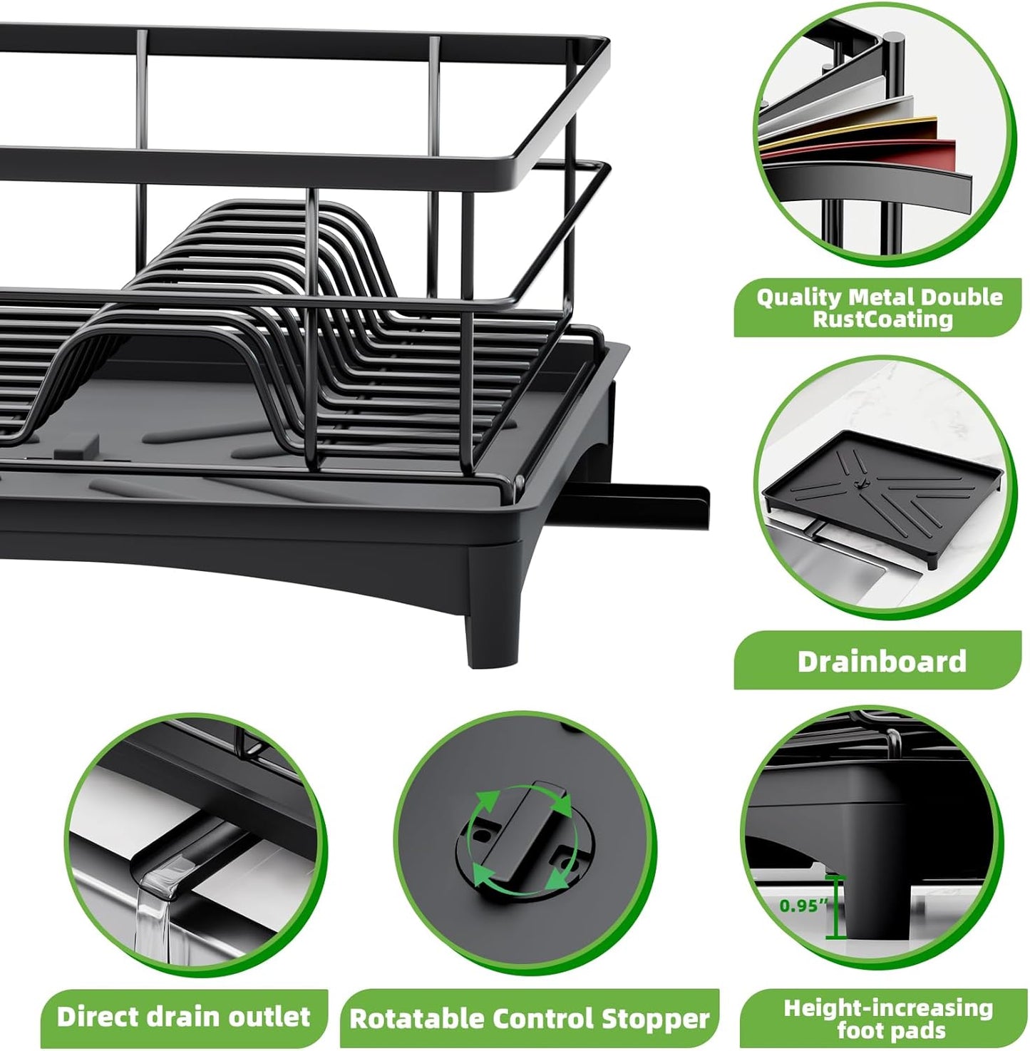 Dish Drying Rack, Large Capacity Dish Drainers for Kitchen Counter with Removeable Cutlery Holder, Rustproof & Sturdy Auto-Drain Multifunctional Organizer for Plates,Cups,knife fork Storage Essentials
