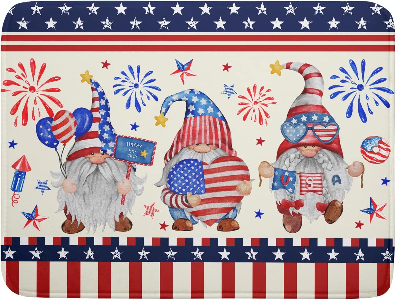 4th of July Drying Mat for Kitchen Counter 18 x 24 in - US Independence Day Patriotic Gnomes Microfiber Large Dish Drainer Mats Protector Pad for Countertop Sinks Dining Table Holiday Decor