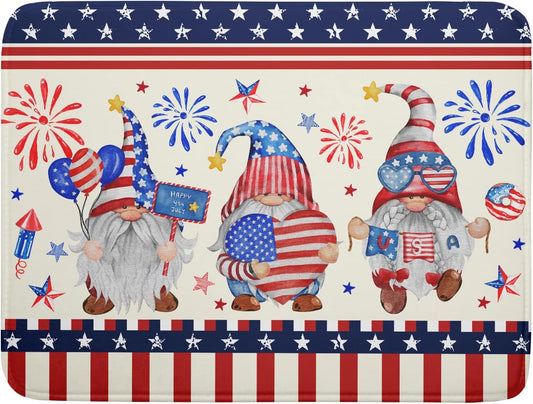 4th of July Drying Mat for Kitchen Counter 18 x 24 in - US Independence Day Patriotic Gnomes Microfiber Large Dish Drainer Mats Protector Pad for Countertop Sinks Dining Table Holiday Decor