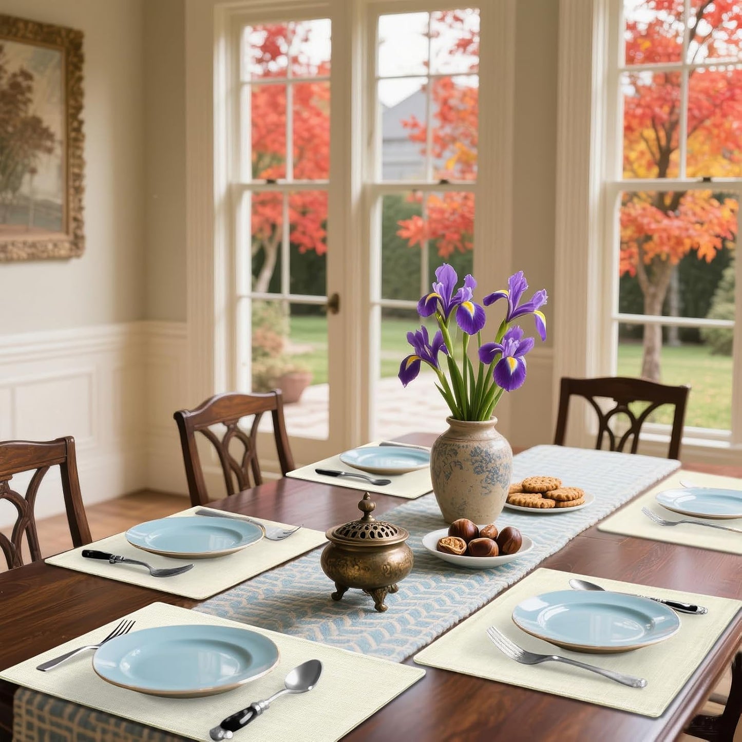 Homaxy Cloths Placemats for Dining Table Set of 6, Heat Resistant Washable Cotton Linen Blend Table Mats, Easy to Clean Place Mats for Indoor Outdoor Party Kitchen Decoration, 13" x 19", Cream