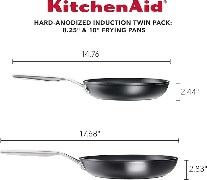 KitchenAid Hard Anodized Induction Nonstick Frying Pan Set/Skillets, 8.25 Inch and 10 Inch - Matte Black