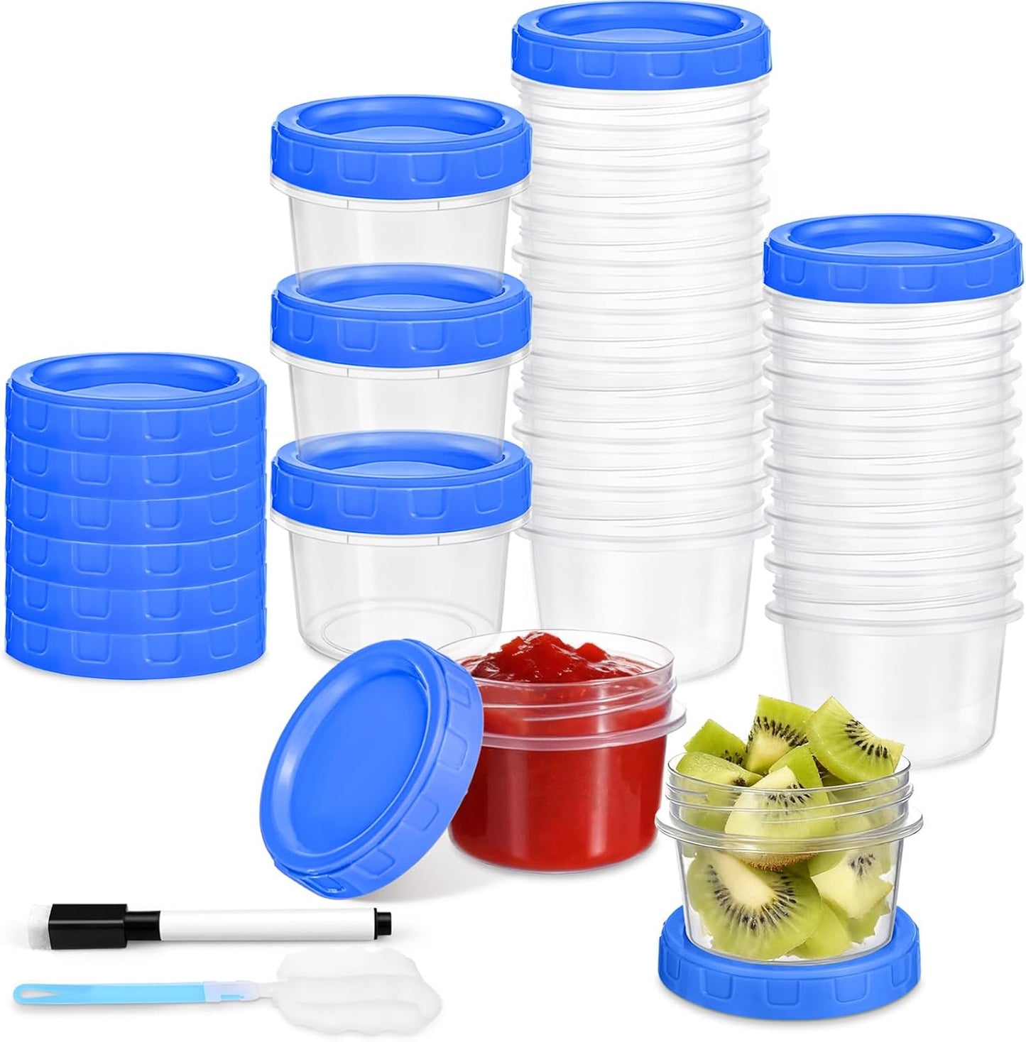 24 Pcs 2 oz Salad Dressing Container To Go Small Sauce Containers with Lids, Reusable Condiment Cups for Lunch Box, Airtight Freezer Storage Containers, Microwave & Dishwasher Safe