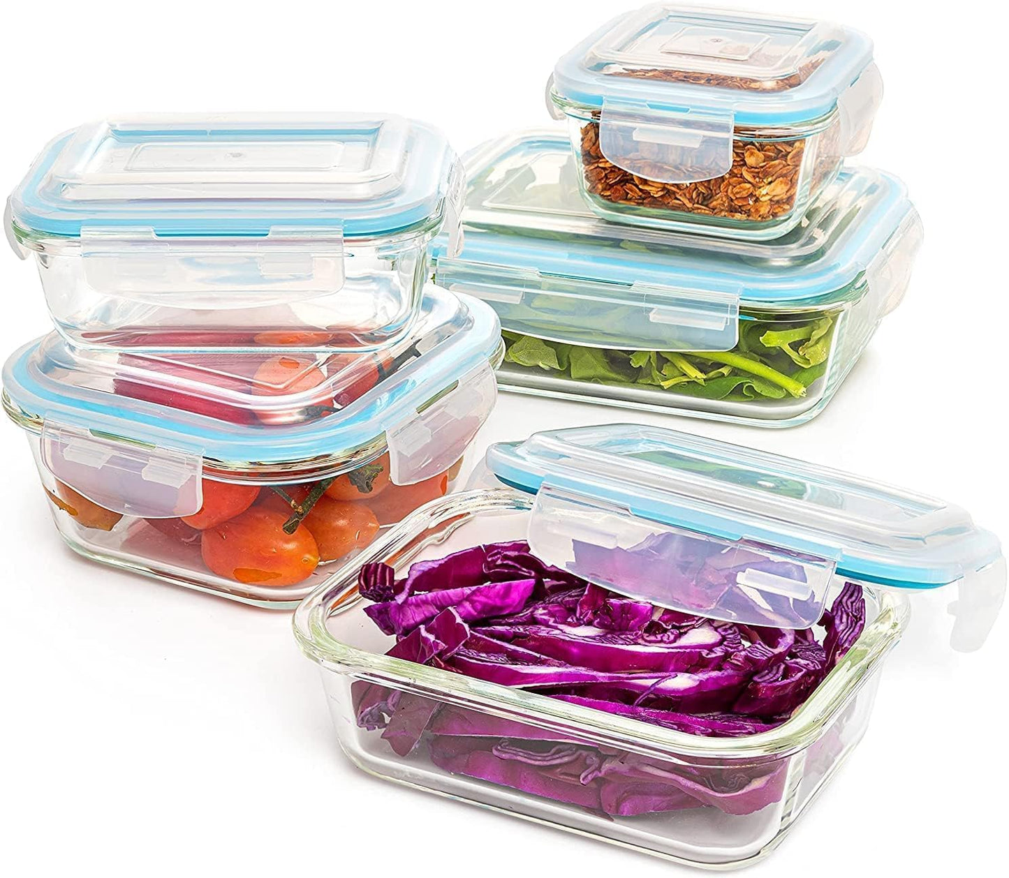 Moss & Stone 10-Piece Kitchen Glass Food Storage Containers Set with Lids, Clear Leak-Proof, BPA-Free Airtight Meal Prep Glass Containers – Oven, Freezer, Microwave & Dishwasher Safe