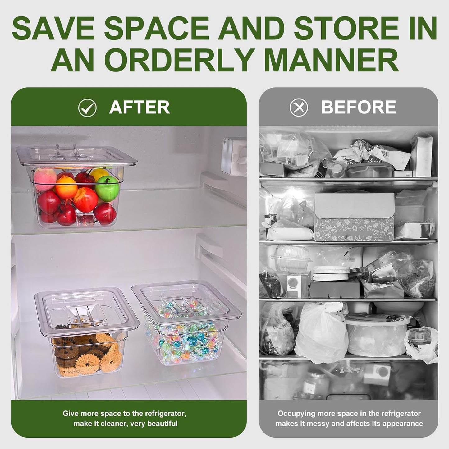 12 Pack Plastic Clear Food Pan with Lids, 1/6 Size 4'' Deep Commercial Stackable Polycarbonate Pans Hotel Food Storage Pan with 1 Pcs Spoon for Fruits Vegetables