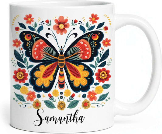 Cute Animals Customized Butterfly And Flowers Travel Cups, Custom Butterfly And Floral Mug Presents For Animal Lovers, Personalized Name On Birthday Animal Tea Cup Gift For Kids