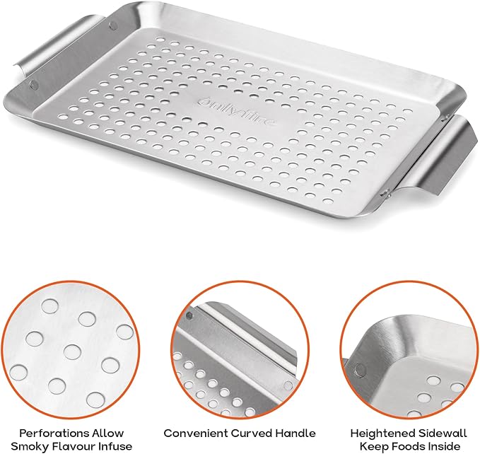 Onlyfire 3 Packs Rectangle Grill Baskets, Stainless Steel Vegetable Baskets, Mini Grilling Basket Set, Grill Pan for Outdoor Grill