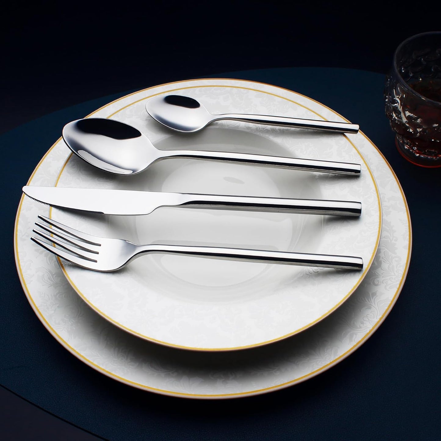 24 Piece Silverware Set For 6 Heavy duty 18/10 Stainless Steel Flatware Set Modern Design Knife/Fork/Spoon Mirror Polished Dishwasher Safe Cutlery Set with Gifts