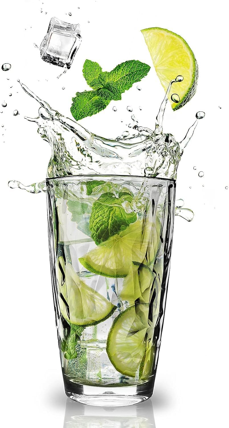 Topsky 16oz Plastic Tumblers Drinking Glasses Set of 4, Clear Acrylic Drinking Cups Wine Glasses Beverage Cups for Daily Use, Poolside, Outdoor&Indoor - Stackable, Dishwasher Safe, Easy to Clean