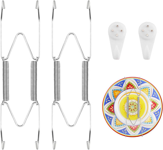 2 Pack Plate Hangers for The Wall Suitable for 8-10 inch Small Decorative Plate, Invisible Stainless Steel Plate Hangers for Display with Wall Hooks, for Plates/Platter/Dish/Picture(Silver)