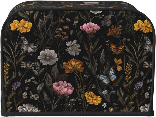 Toaster Cover 4 Slice Flower Butterfly Boho Botanical Kitchen Small Appliance Covers with Pockets Dust and Fingerprint Protection