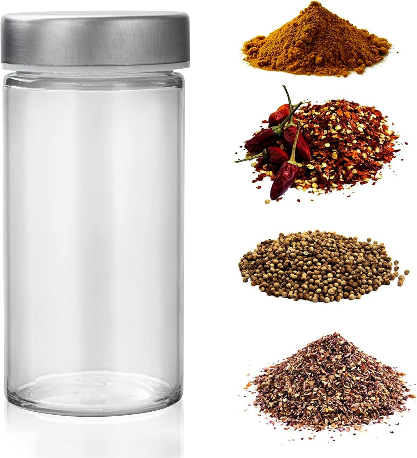 2 Pcs Glass Spice Jars/Bottles - 3oz Empty Round Spice Containers with Airtight Metal Caps with Shaker Lids (2, clear)