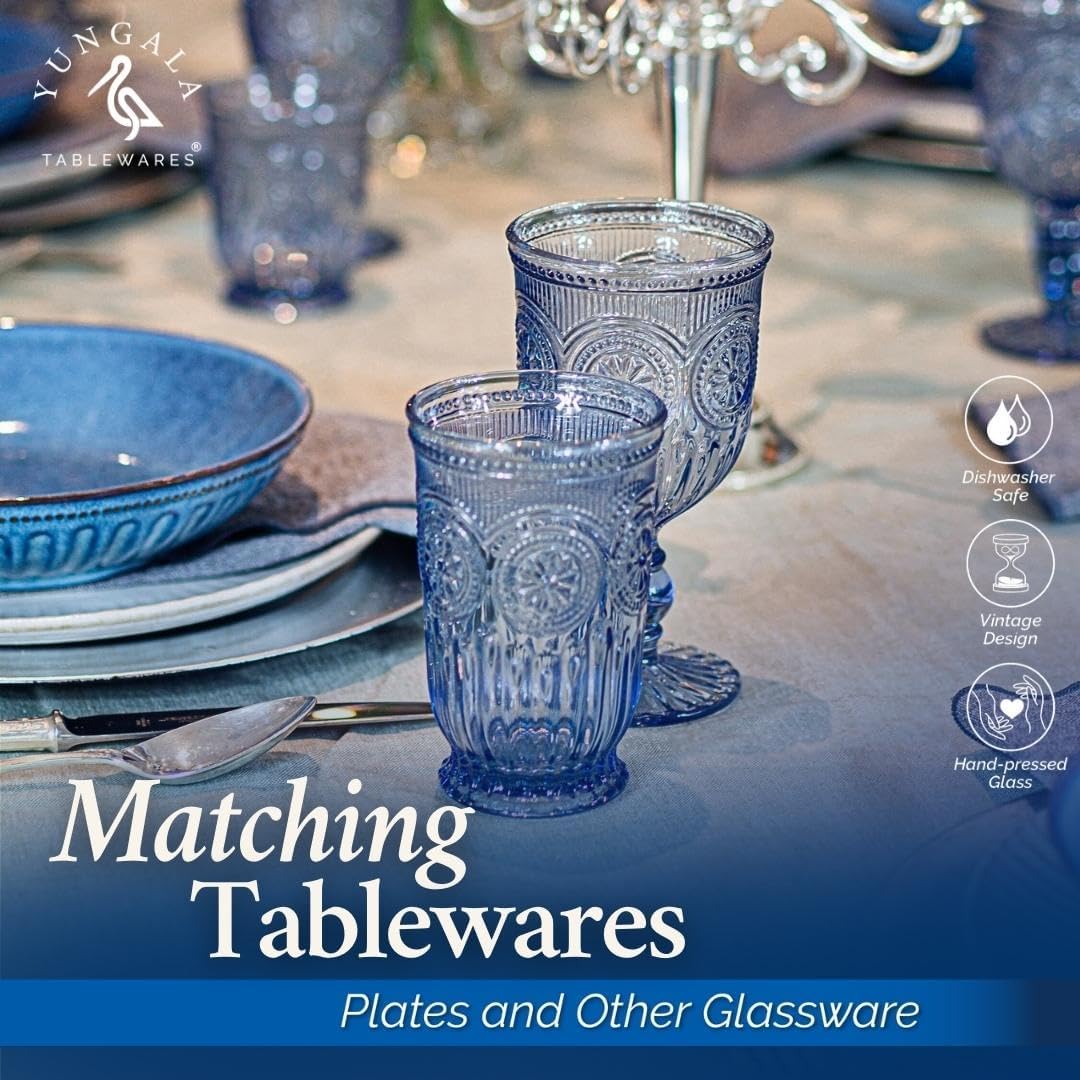 Yungala Blue highball glasses, set of 6, volume - 10oz, dishwasher safe vintage glassware made from blue glass, not coated or sprayed colored drinking glasses