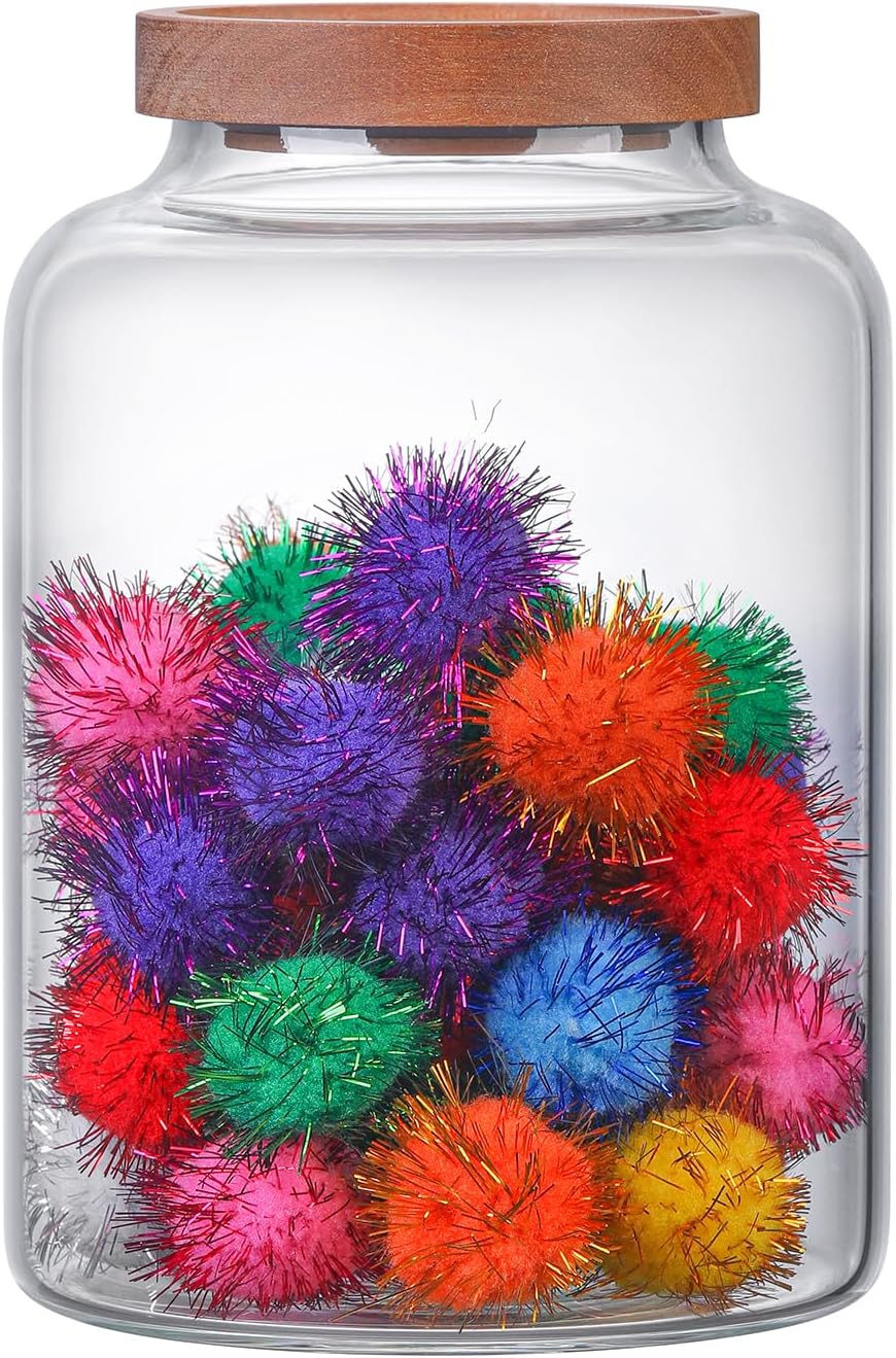 Large Glass Jar with Wooden Lid Glass Sugar Containers Kitchen Canisters Pantry Glass Food Storage Container for Candy Coffee Bean Cereal Flour Cookies