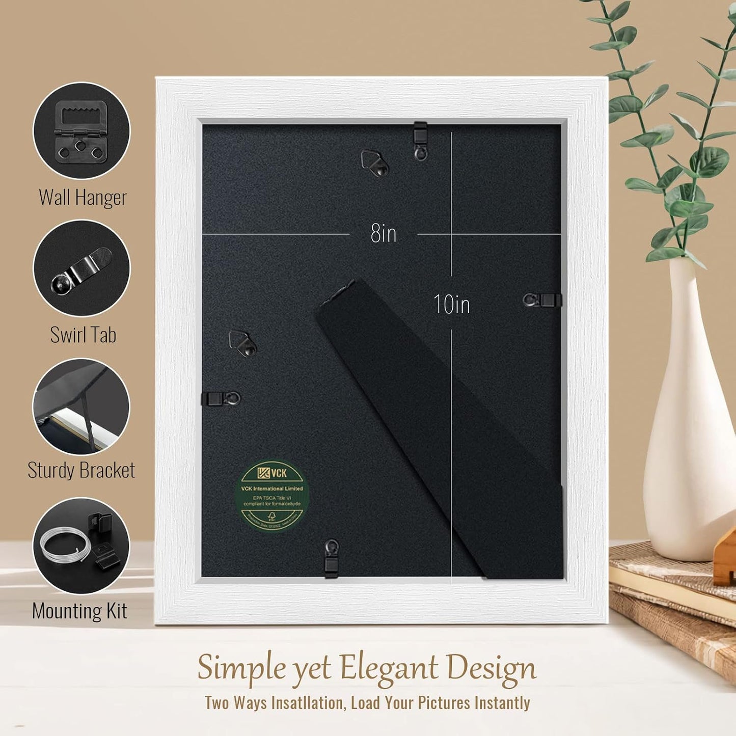 VCK 8x10 Picture Frames Set of 5, White Solid Wood Photo Frame, Table Display or Wall Hanging