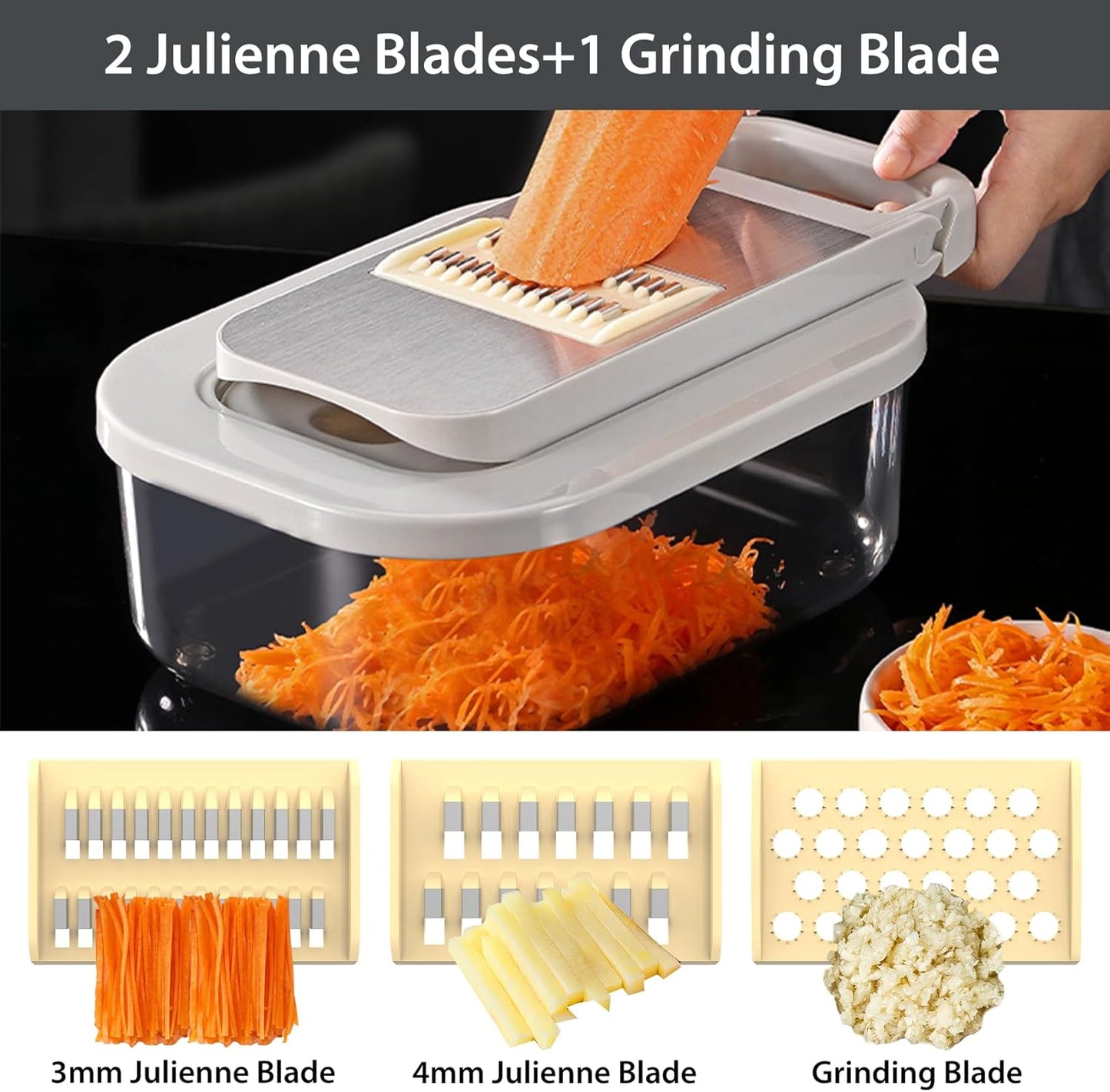 11-in-1 Mandoline Slicer for Kitchen, Food Chopper with Container, Vegetable Dicer Onion Slicer, Veggie Cutter for Fruit Salad Kitchen Gadgets Essential Tools (Beige)