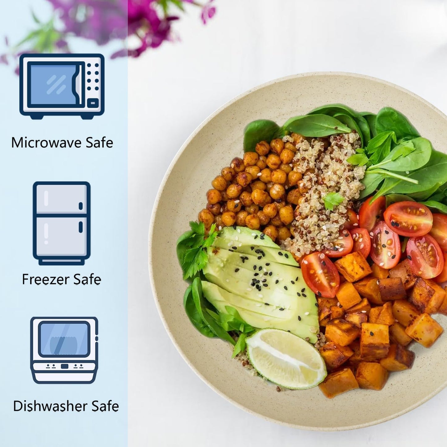 Homienly Deep Dinner Set of 12 - Alternative for Plastic, Microwave and Dishwasher Safe Wheat Straw Plates for Kitchen, Unbreakable Kids (Beige, 10 Inch)