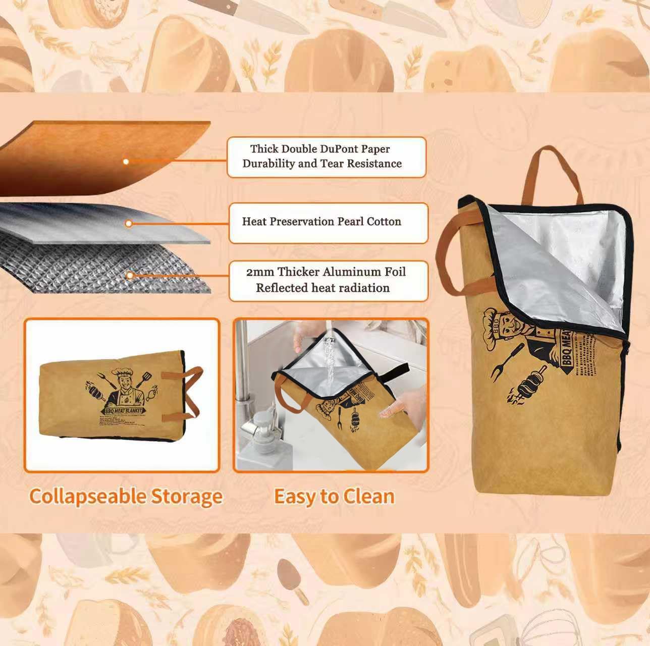 BBQ Blanket for Resting Meat-Insulated Smoker Grilling Bag Meat Resting Bags Meat Blanket Bag BBQ Accessories Smoker Accessories Grill Accessories Grilling Gifts for Men 6 PCS