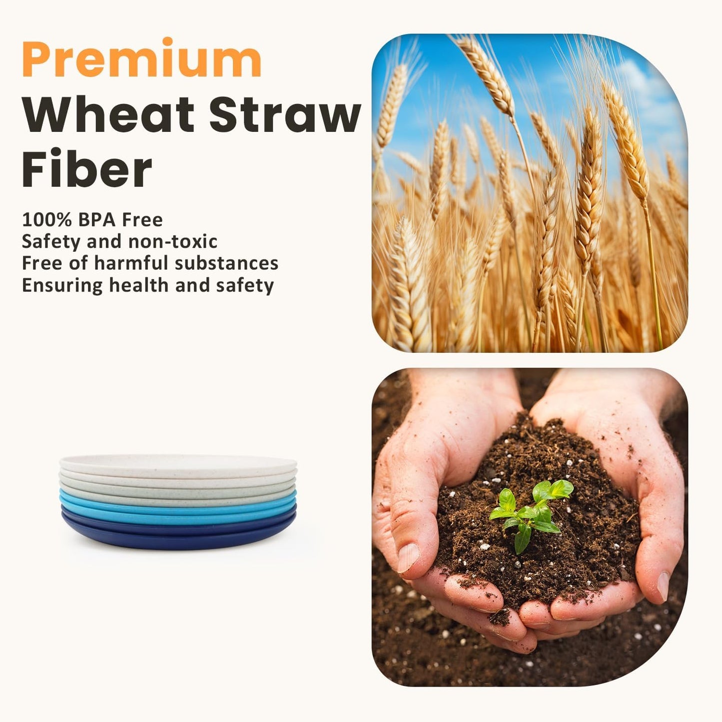 Homienly Dessert Plates Set of 8 Wheat Straw Mini Dinner Plates for Snack, Appetizer and Side Dish (Island Series)