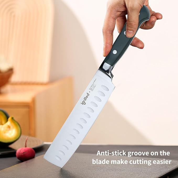 6.7 Inch Nakiri Knife, 1.4116 German High Carbon Steel Chef Knife, Kitchen Knife with Ergonomic ABS Handle,Various Vibrant Colors Meat Cleaver, Small Butcher Knife with Gift Box