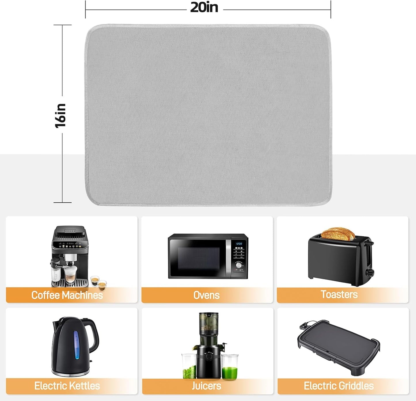 Heat Resistant Mats for Countertop - Firproof 16x20 in Heat Resistant Mats for Air Fryer - Kitchen Countertop Protector for Air Fryer, Coffee Maker, Stand Mixer, Toaster, Oven 2PCS - Grey