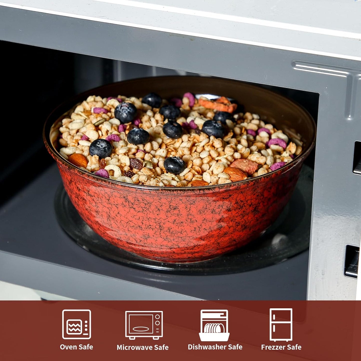 Hasense Ceramic Salad Bowl, 60 Ounces Large Serving Bowls, 8.5 Inch Soup Bowls Set of 2, Pasta Bowls for Ramen, Pho, Fruit, Housewarming, Wedding Gifts, Microwave Dishwasher Safe, Red