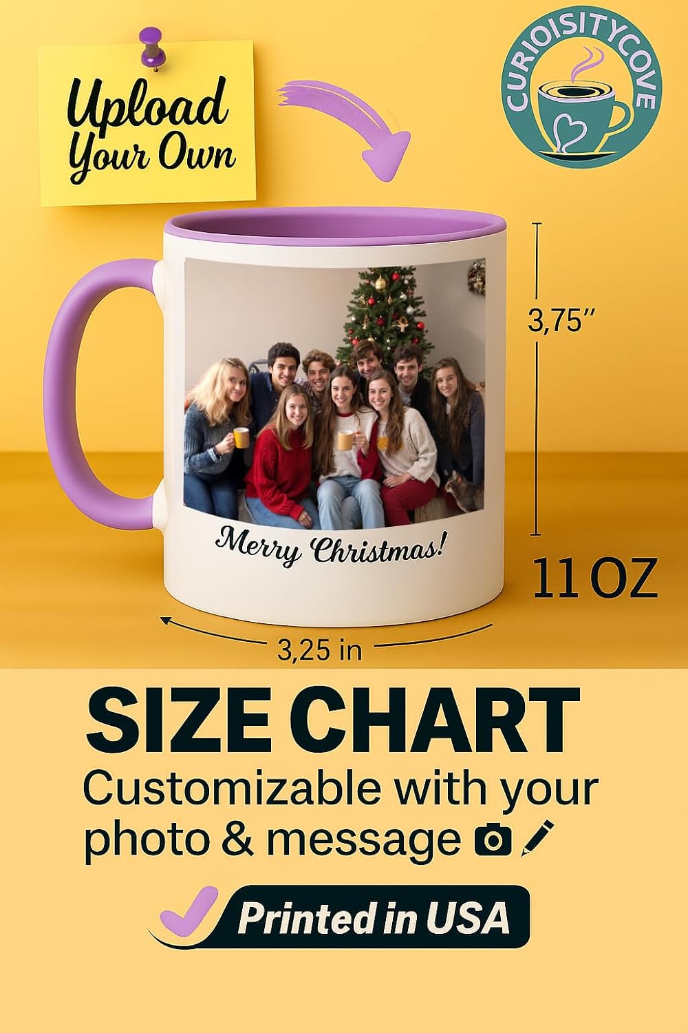 Personalized Coffee Mug | Custom Photo, Text, or Logo Cup (11oz, Purple Rim, Inner, and Handle) |Dishwasher & Microwave Safe |Unique Gift for Men & Women –Taza Personalizada