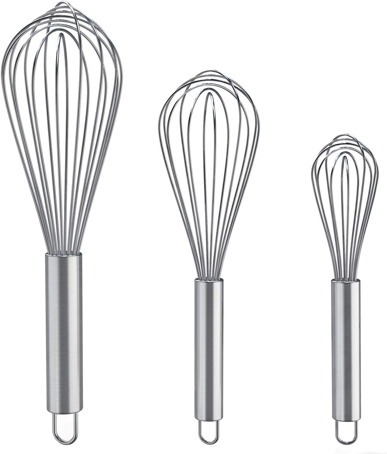 Whisks for Cooking, 3 Pack Stainless Steel Whisk for Blending, Whisking, Beating and Stirring, Enhanced Version Balloon Wire Whisk Set, 8"+10"+12"