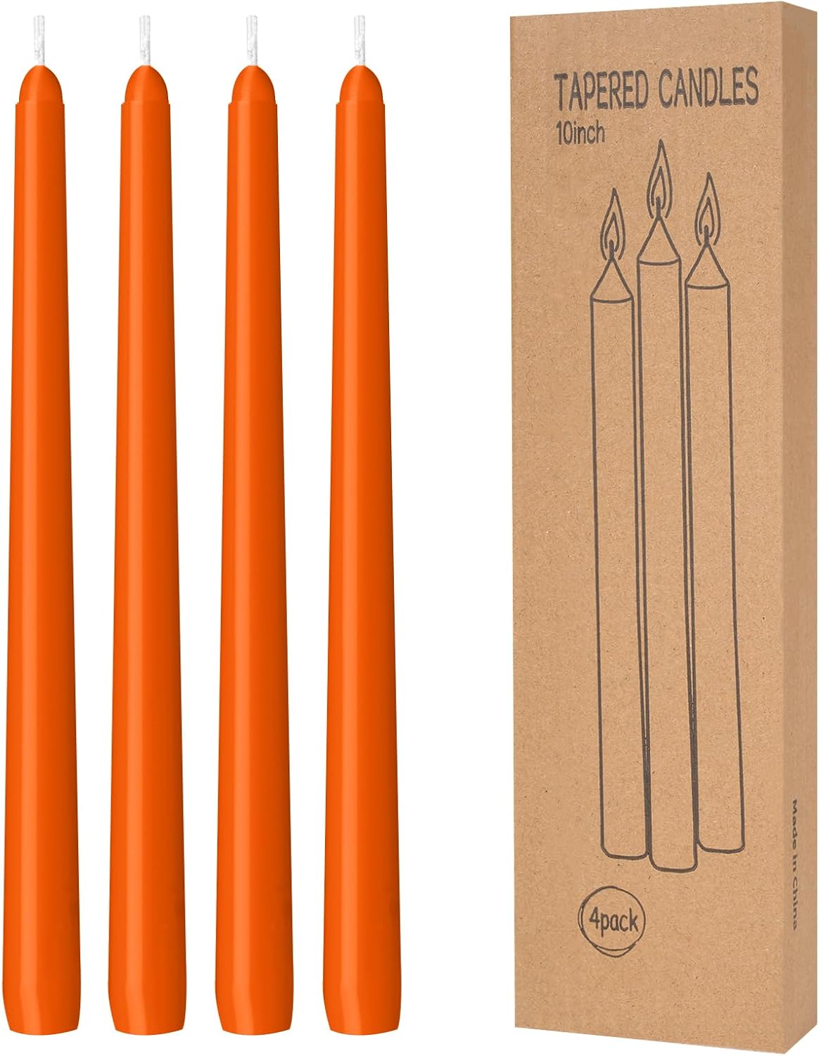 4 Pack Orange Taper Candles - Taper Candles 10 Inch Dripless, Smokeless & Unscented - 8 Hours Long Burning - Ideal for Weddings, Dinner Parties, and Home Decor