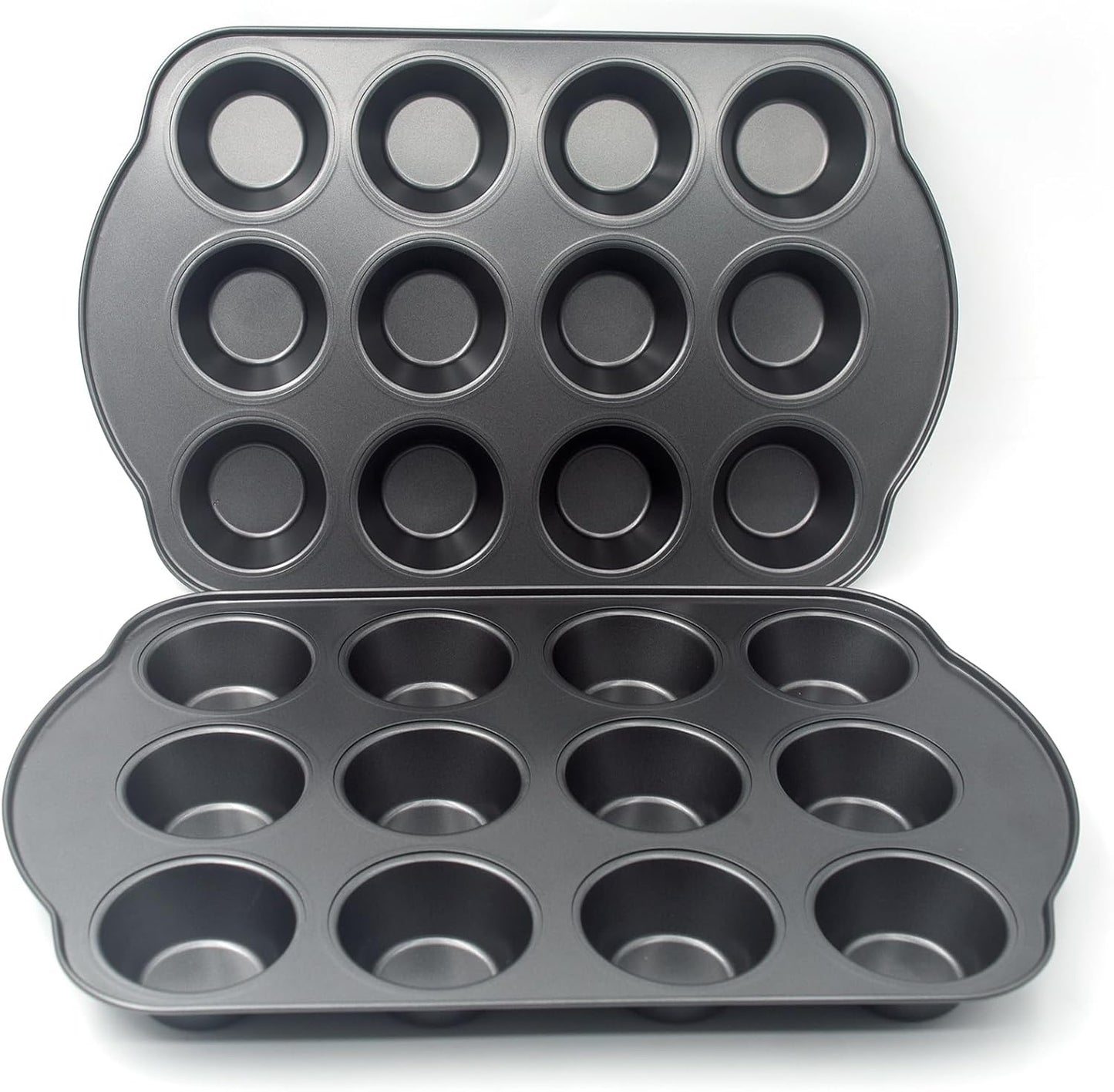 Non-Stick Standard Muffin Pans, 2.95" 12-Cup Set of 2 Baking Pans, Heavy Duty Carbon Steel Tins for Standard Muffins & Cupcakes