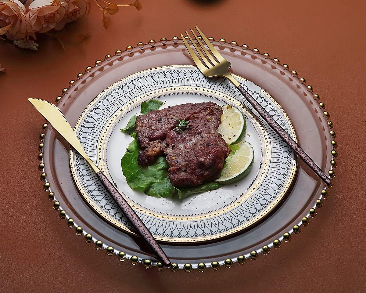 Silverware Set 40 Pieces, Moon Surface Handle And Matte Gold Head Flatware Set, Stainless Steel Cutlery Set, Utensil Sets, Service Set for 8