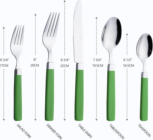 ANNOVA Silverware Set Stainless Steel Colorful Tableware Kitchen Flatware Set Utensils, Includes Dinner Knives, Forks, Spoons, Salad Forks & Dessert Spoons (Green, 20 Pieces)