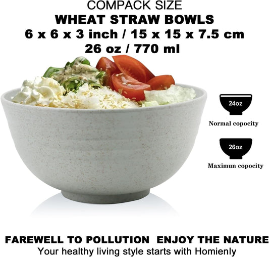 Homienly Cereal Bowl Set, Wheat Straw Fiber Unbreakable Lightweight Bowls Set (Grey Stone, 26 OZ)
