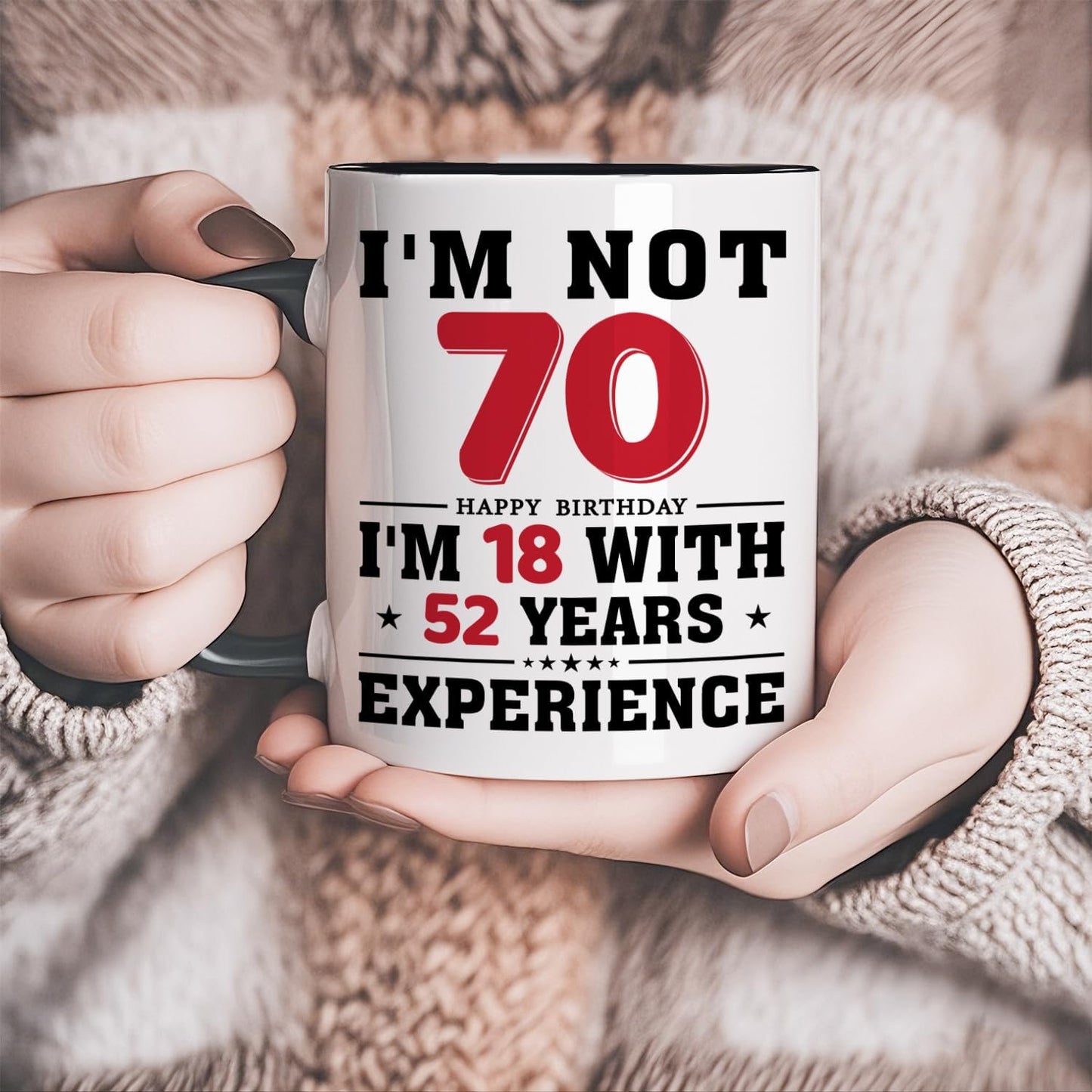 70th Birthday Coffee Mug, 70 year old Birthday Gift Ideas for Men Women Her Him, Red Black 11oz