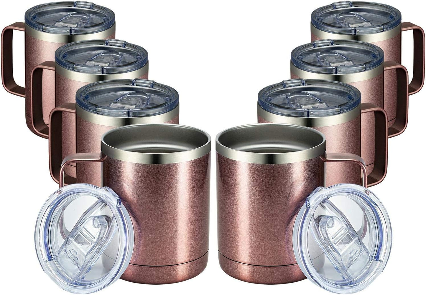 MEWAY 12oz Coffee Mug With Handle 8 Pack Bulk,Stainless Steel Insulated Travel Tumblers With Sliding Lid,Double Wall Vacuum Camping Cup for Hot & Cold Drinks Tea (Rose Gold,Set of 8)
