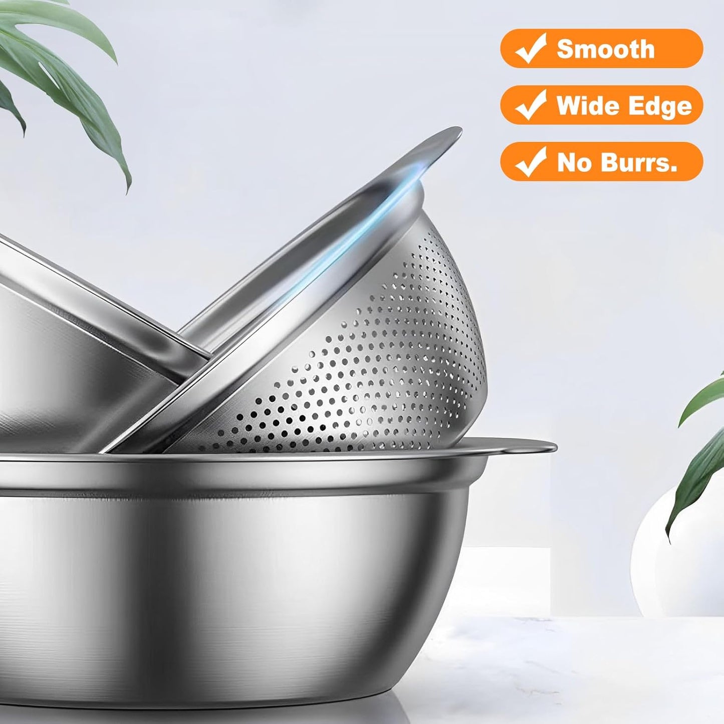 Stainless Steel Microporous Colander for Kitchen, 4.5QT Large Capacity, Colander and Bowl Set of Two, Stainless Steel Drain Basket with Mixing Bowl, for Washing Fruits and Vegetables