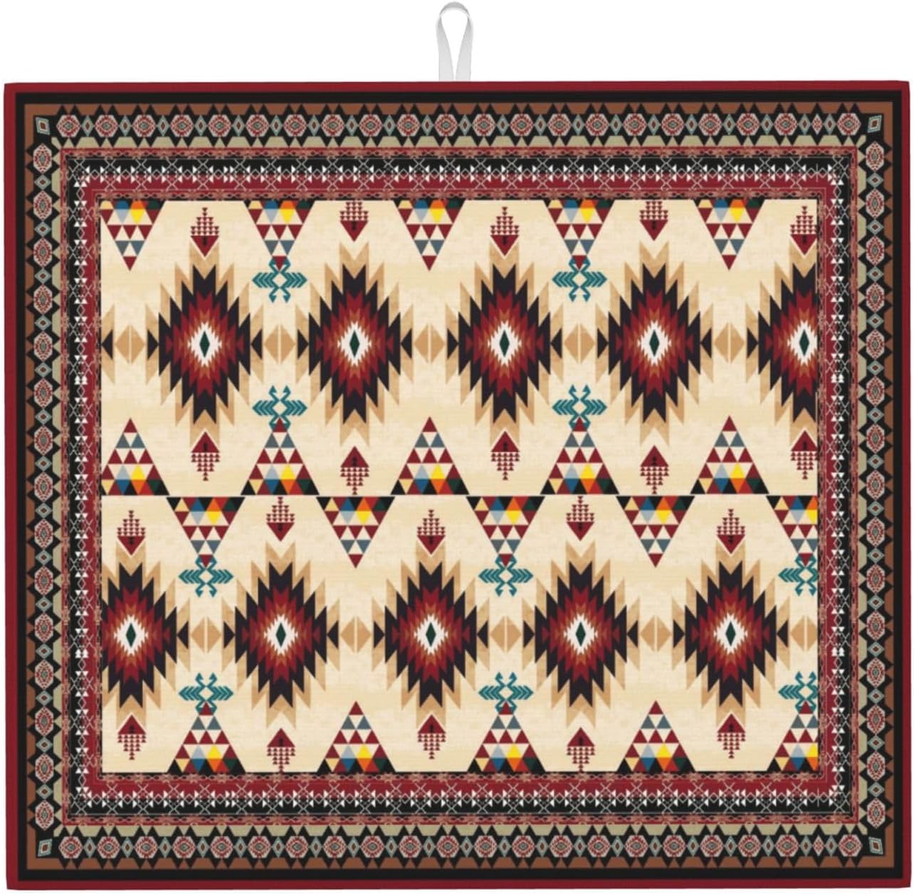 Southwestern Tribal Aztec Dish Drying Mat for Kitchen Counter, Cute Decorative Dish Drainer Rack Mats 16x18 Inch Absorbent Reversible Drying Pad
