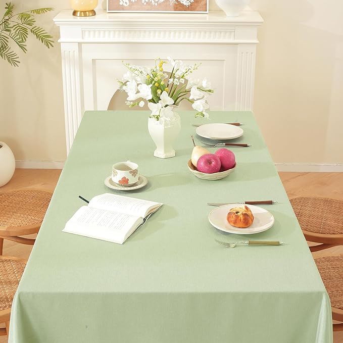 JIALE Spring Tablecloth, Heavy Duty Linen Style Textured Table Cloth Rectangle Tables, Wrinkle-Free Washable Waterproof Table Cover for Kitchen, Dining, Parties, 55"x106", Sage Green