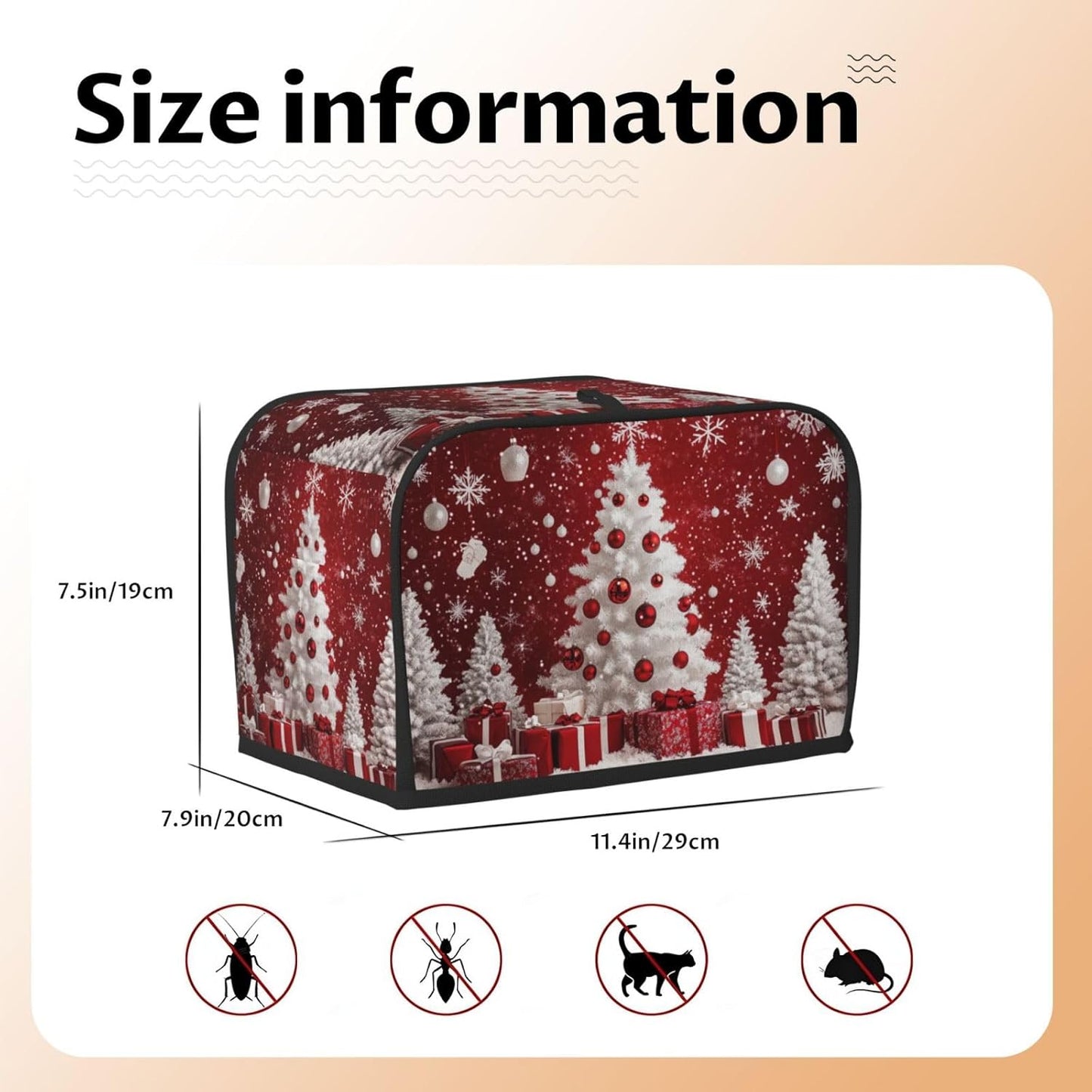 Toaster Cover 2 Slice Red Christmas Tree Ball Xmas Kitchen Small Appliance Covers with Pockets Dust and Fingerprint Protection