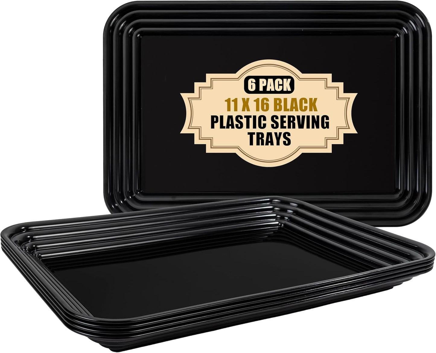 SUT 6-Pack Black Halloween Serving Trays for Entertaining-16 x 11" Serving Platters for Snacks, Fruit, Cookies Reusable Plastic Trays for Serving Food in Kitchen & Halloween Parties