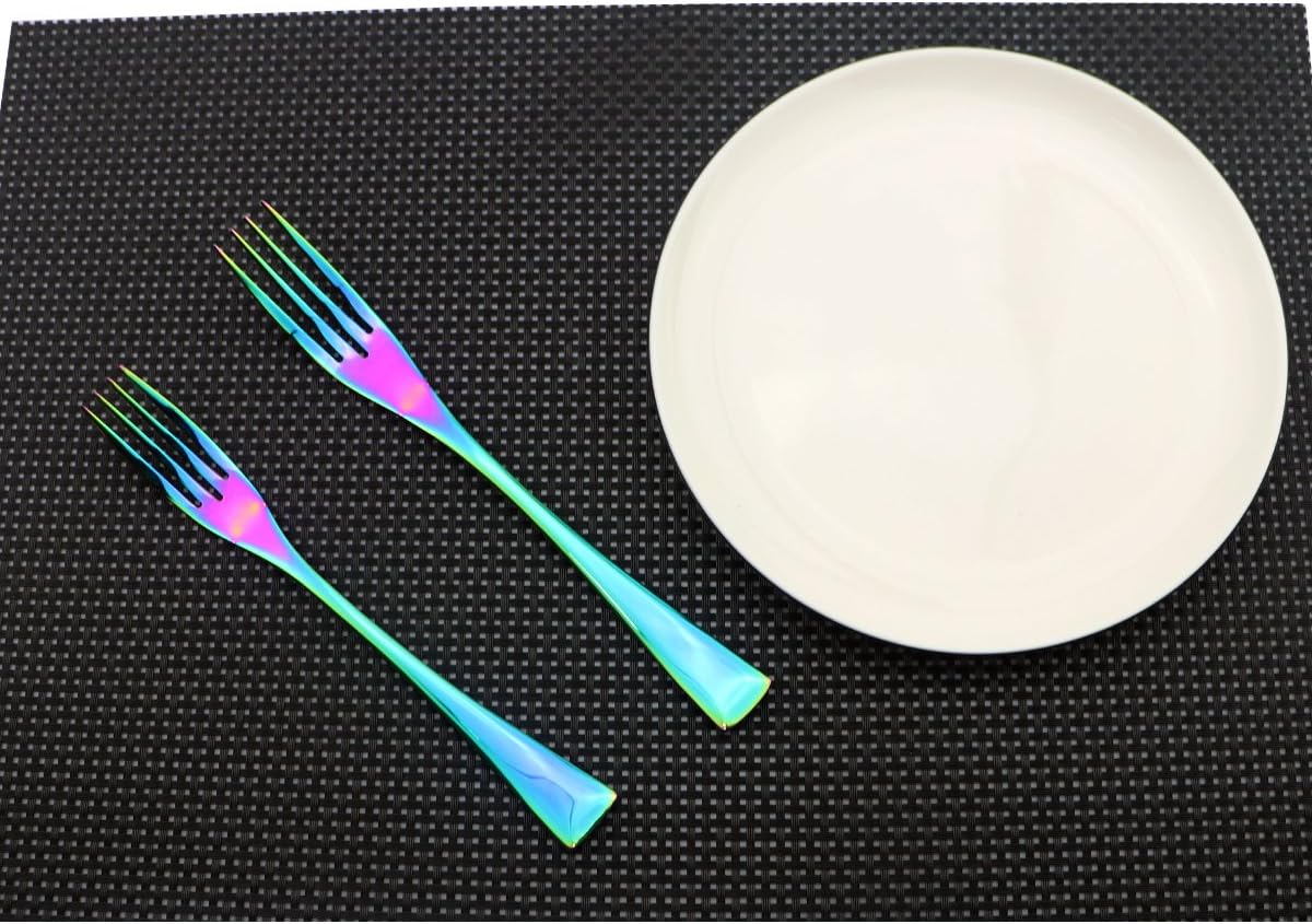 Flatware Set 18/10 Stainless Steel Mirror Polished Rainbow Colorful Cutlery - Silverware Utensil Set of Serrated Steak Knife Dinner Fork Knife Salad Fork Dessert Spoon,6 Piece Service for 1