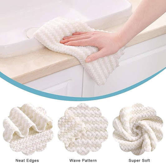 Homaxy Kitchen Towels(24 Pack, 10 x 20 inches), Ultra Soft and Absorbent Dish Towels, Reusable Fast Drying Microfiber Cleaning Cloth, Coral Velvet Wave Design No-lint, Beige