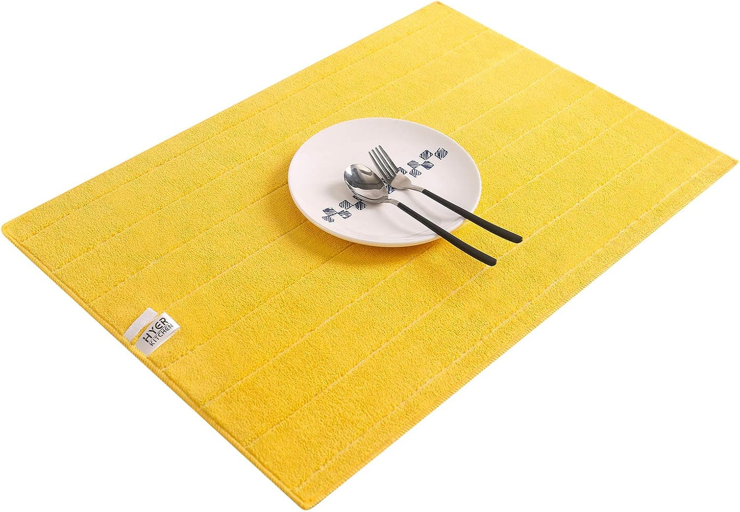 Microfiber Kitchen Towels - Super Absorbent, Soft and Solid Color Dish Towels, 8 Pack (Stripe Designed Yellow and White Colors), 26 x 18 Inch (Yellow)