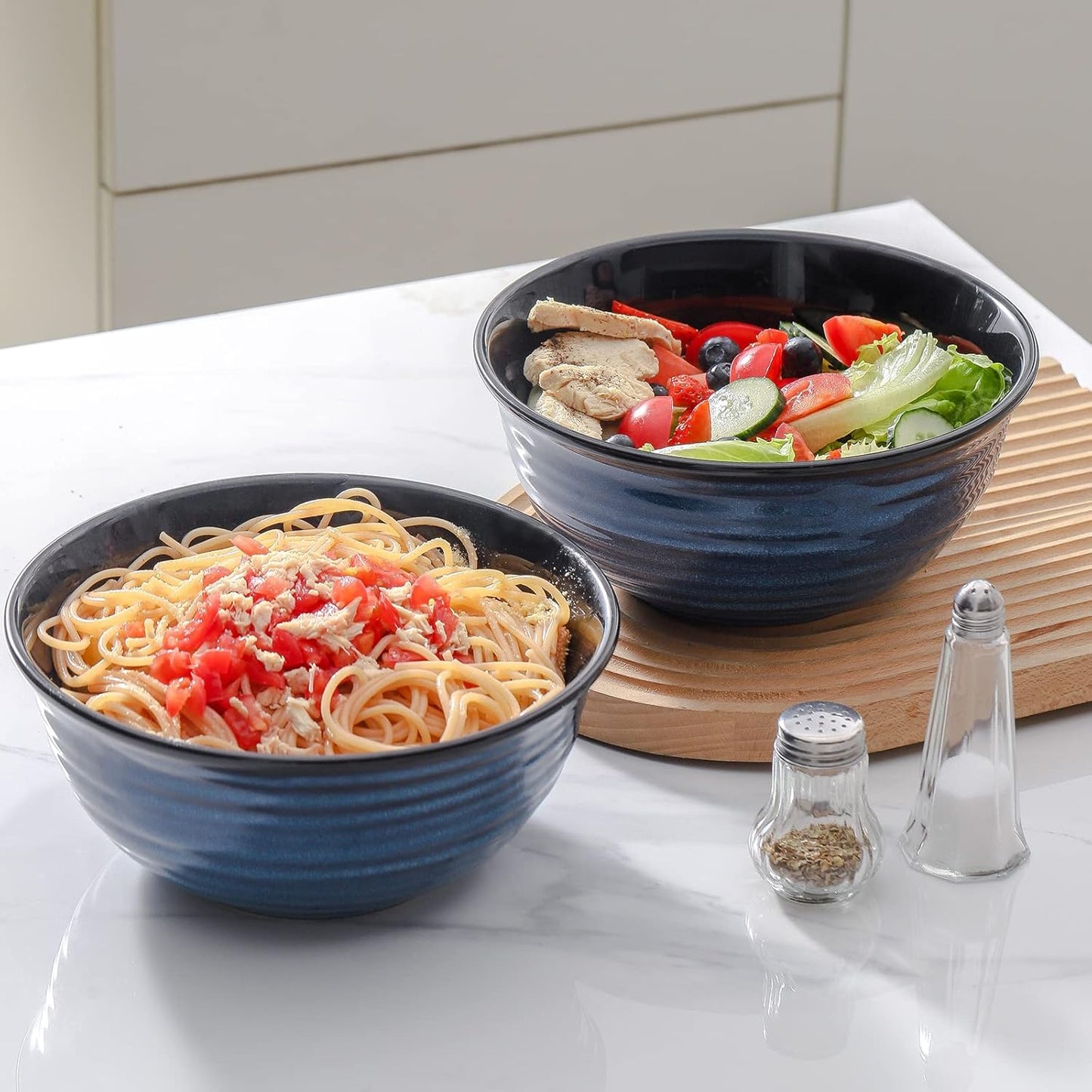 Hasense Serving Bowls, 60 Ounces Ceramic Salad Pasta Soup Bowls, 8.5 inch Large Bowls for Kitchen Ramen Pho Fruit Cereal Popcorn, Microwave and Dishwasher Safe, Set of 2, Blue