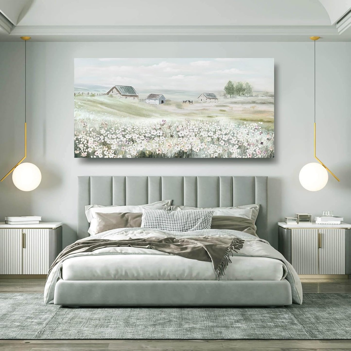 Large Framed Wall Art for Living Room - Grassland Landscape Home Wall Decor - Vintage Neutral Canvas Pictures for Bedroom 29"x 58" Office Wall Hanging