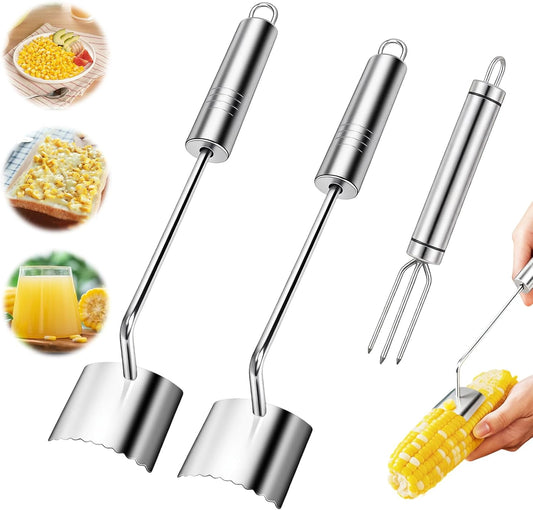 Easy Corn Peeler & Stripper Tool, Nobineck 2-Pack with Corn Fork, Stainless Steel Serrated Blade for Effortless Kernel Removal, Ideal Kitchen Gift.