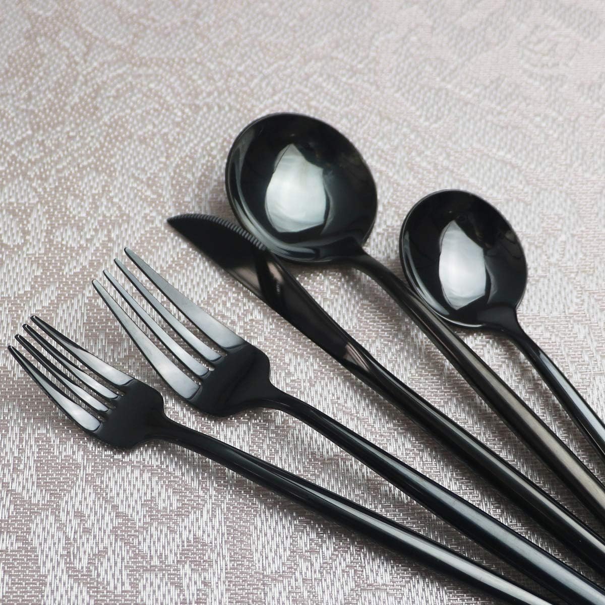 Gugrida Portable Silverware Set - 5-Piece Flatware Cutlery Set - 18/10 Stainless Steel - Mirror Polishing Black - Travel Elegant Modern Utensils - Service for 1 Include Steak Knife Dinner Fork Spoon