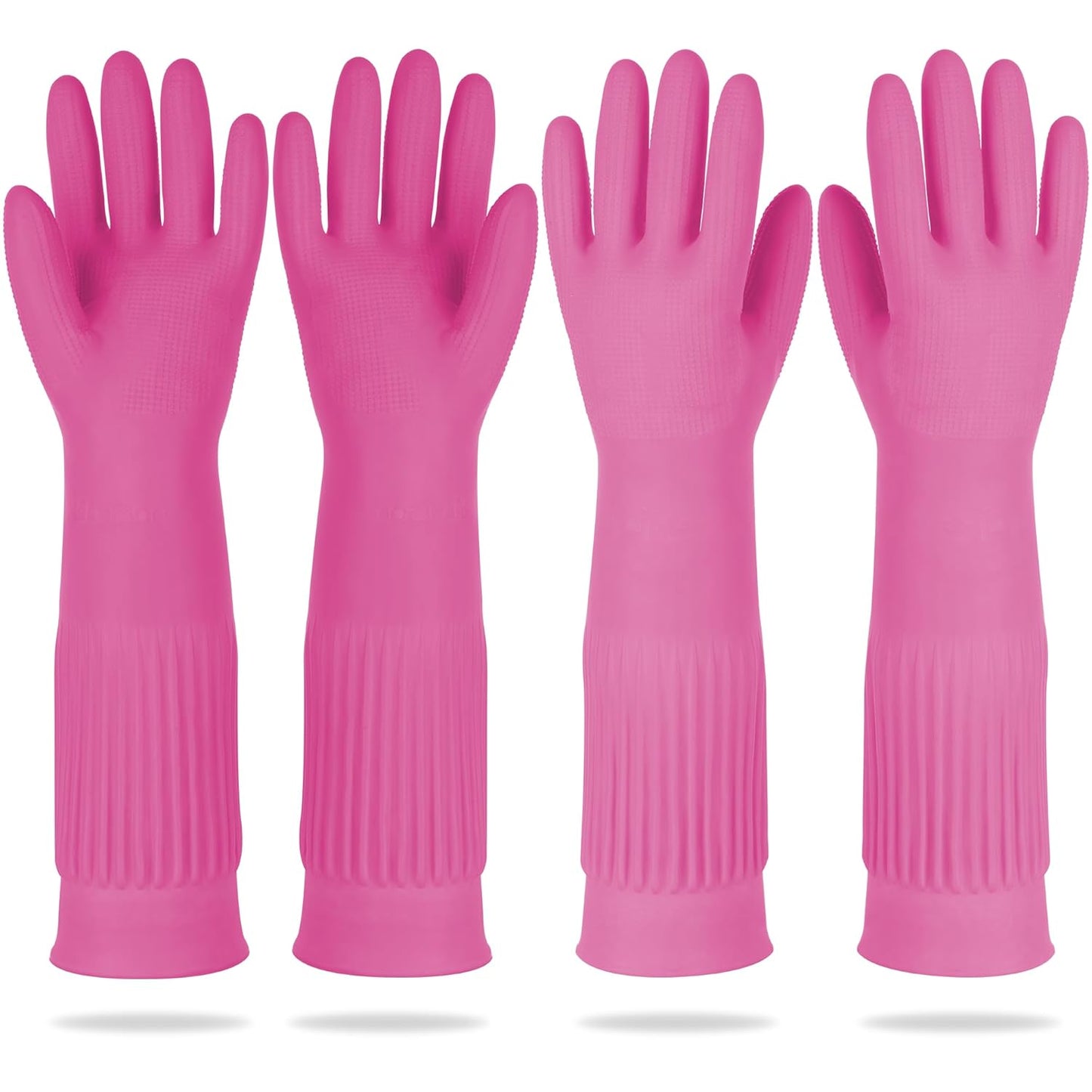 Mamison 2 Pairs Reusable Waterproof Household Dishwashing Cleaning Rubber Gloves, Non-Slip Kitchen Glove (Pink, XL (Pack of 2))