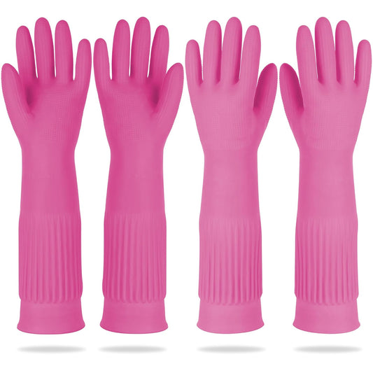 Mamison 2 Pairs Reusable Waterproof Household Dishwashing Cleaning Rubber Gloves, Non-Slip Kitchen Glove (Pink, XL (Pack of 2))